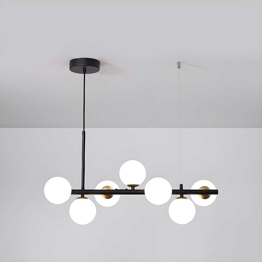 Modern Chandelier Glass Globes Sleek Metal Frame Adjustable 23