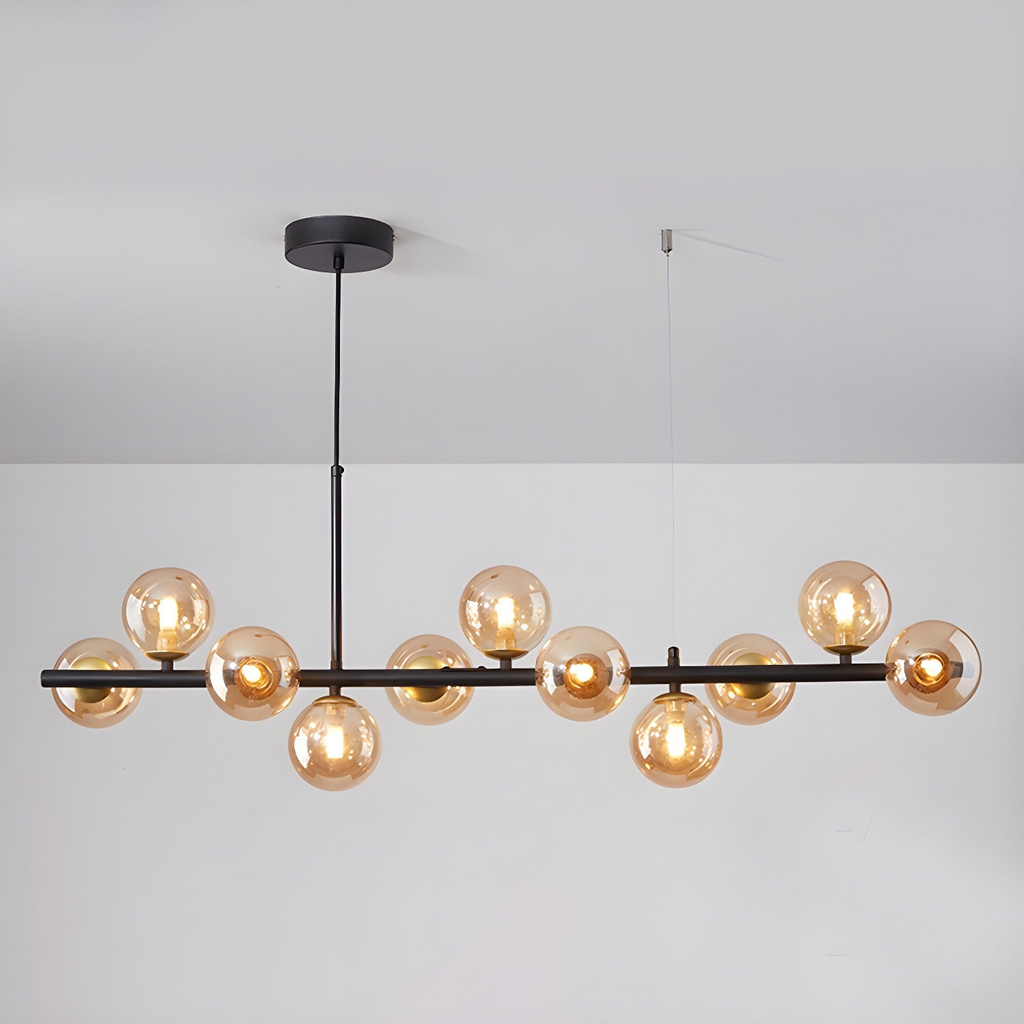 Modern Chandelier Glass Globes Sleek Metal Frame Adjustable 24
