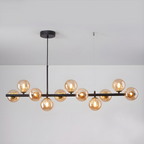 Modern Chandelier Glass Globes Sleek Metal Frame Adjustable 24
