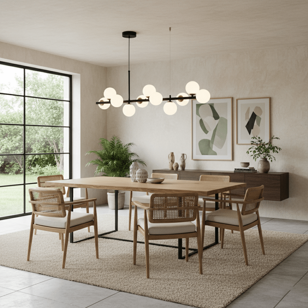 Modern Chandelier Glass Globes Sleek Metal Frame Adjustable 6