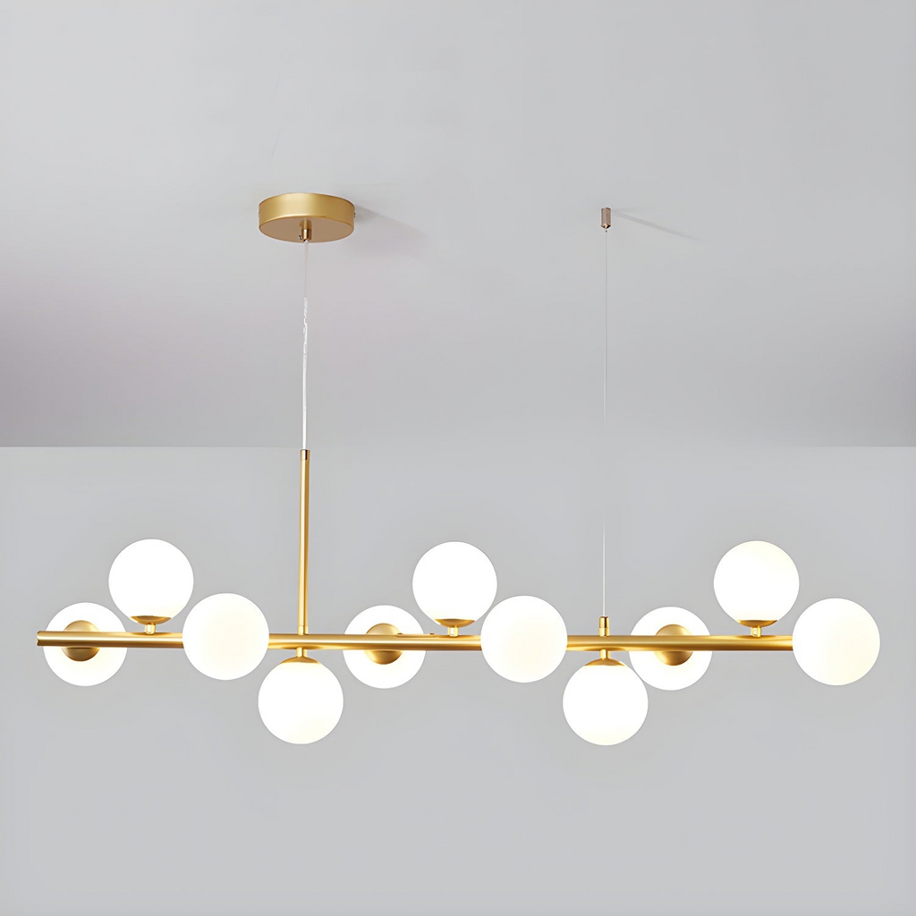 Modern Chandelier Glass Globes Sleek Metal Frame Adjustable 9