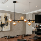 Modern Chandelier Glass Globes Sleek Metal Frame Adjustable 99