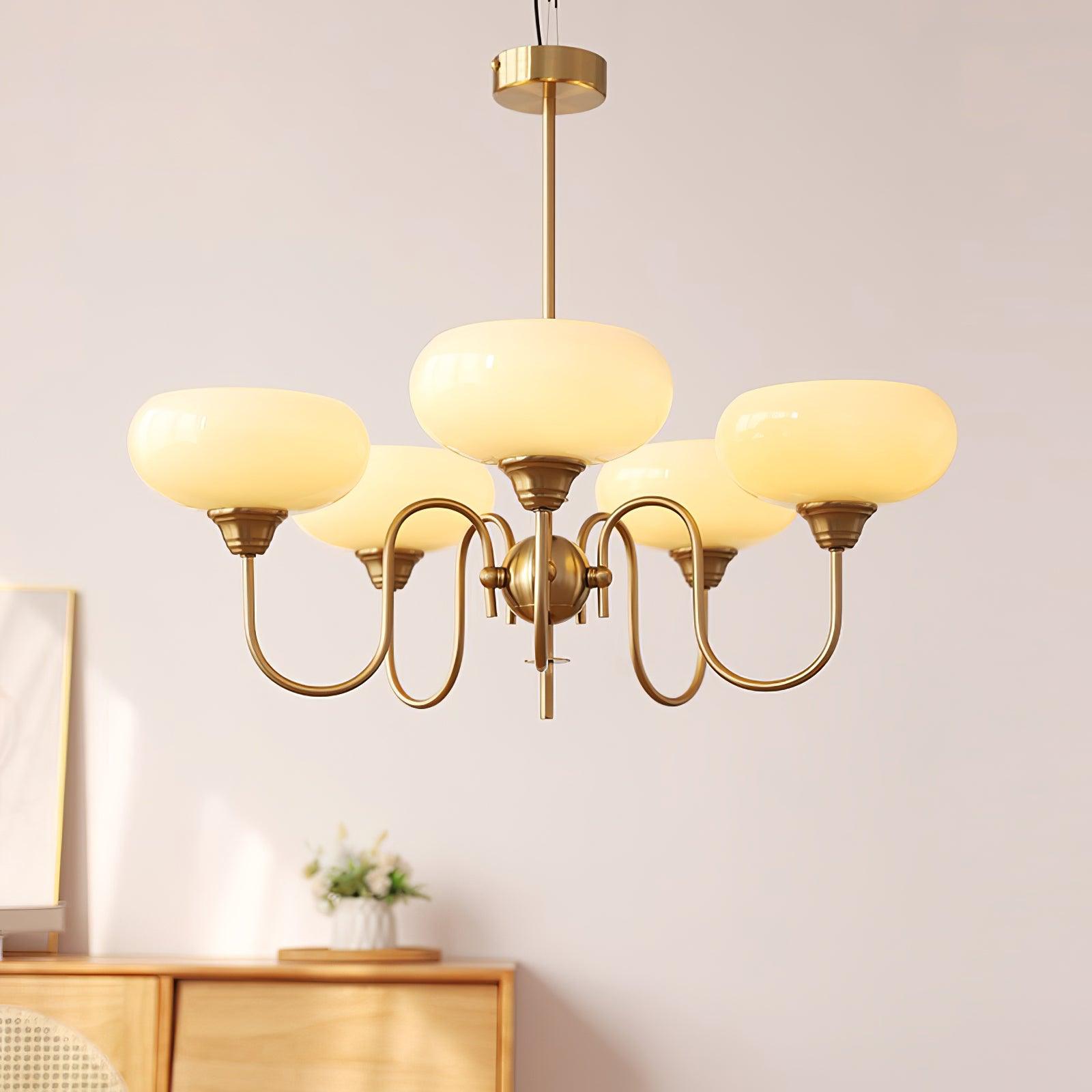 Modern Chandelier Glass Metal Adjustable Height Gold 2