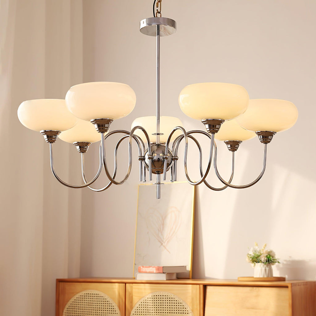 Modern Chandelier Glass Metal Adjustable Height Gold 3