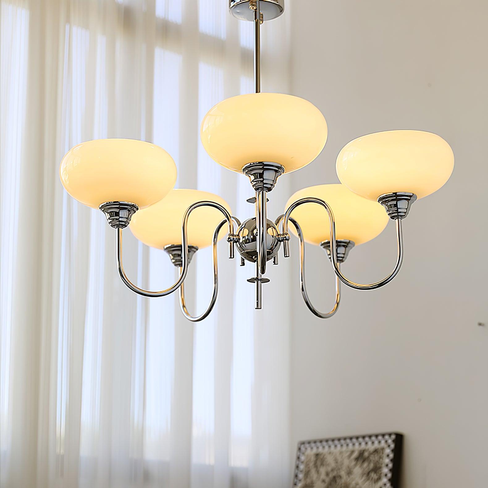 Modern Chandelier Glass Metal Adjustable Height Gold 5