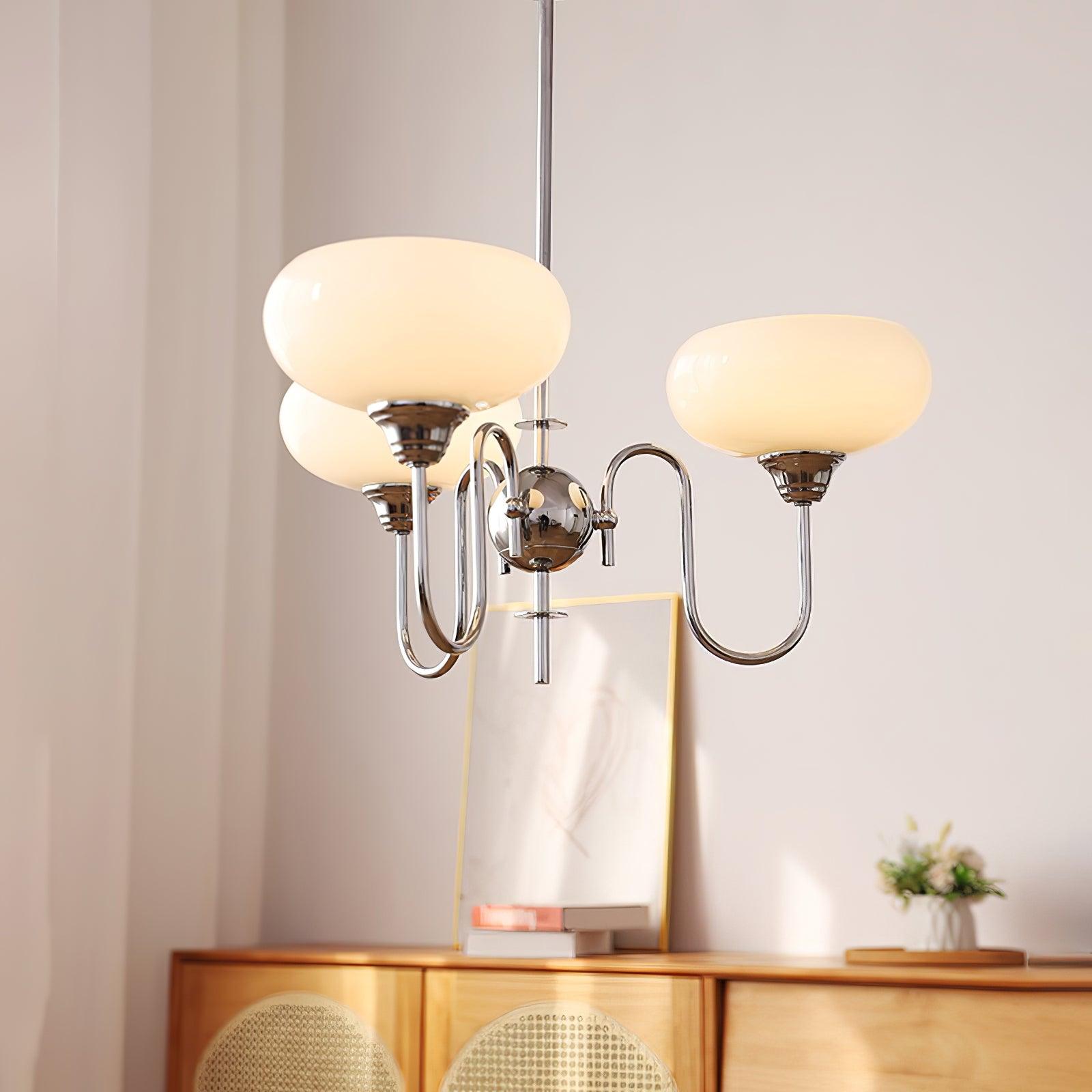 Modern Chandelier Glass Metal Adjustable Height Gold 6