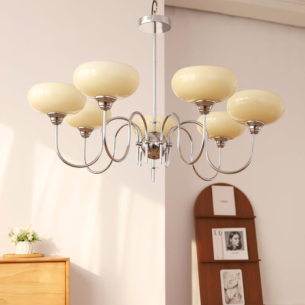 Modern Chandelier Glass Metal Adjustable Height Gold 7