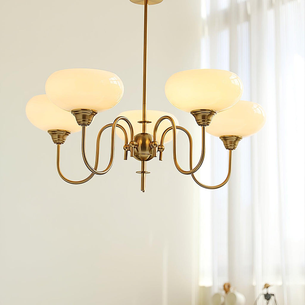 Modern Chandelier Glass Metal Adjustable Height Gold 8
