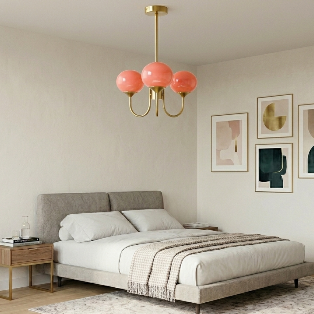 Modern Chandelier Glass Shades Gold Finish Adjustable Height 98