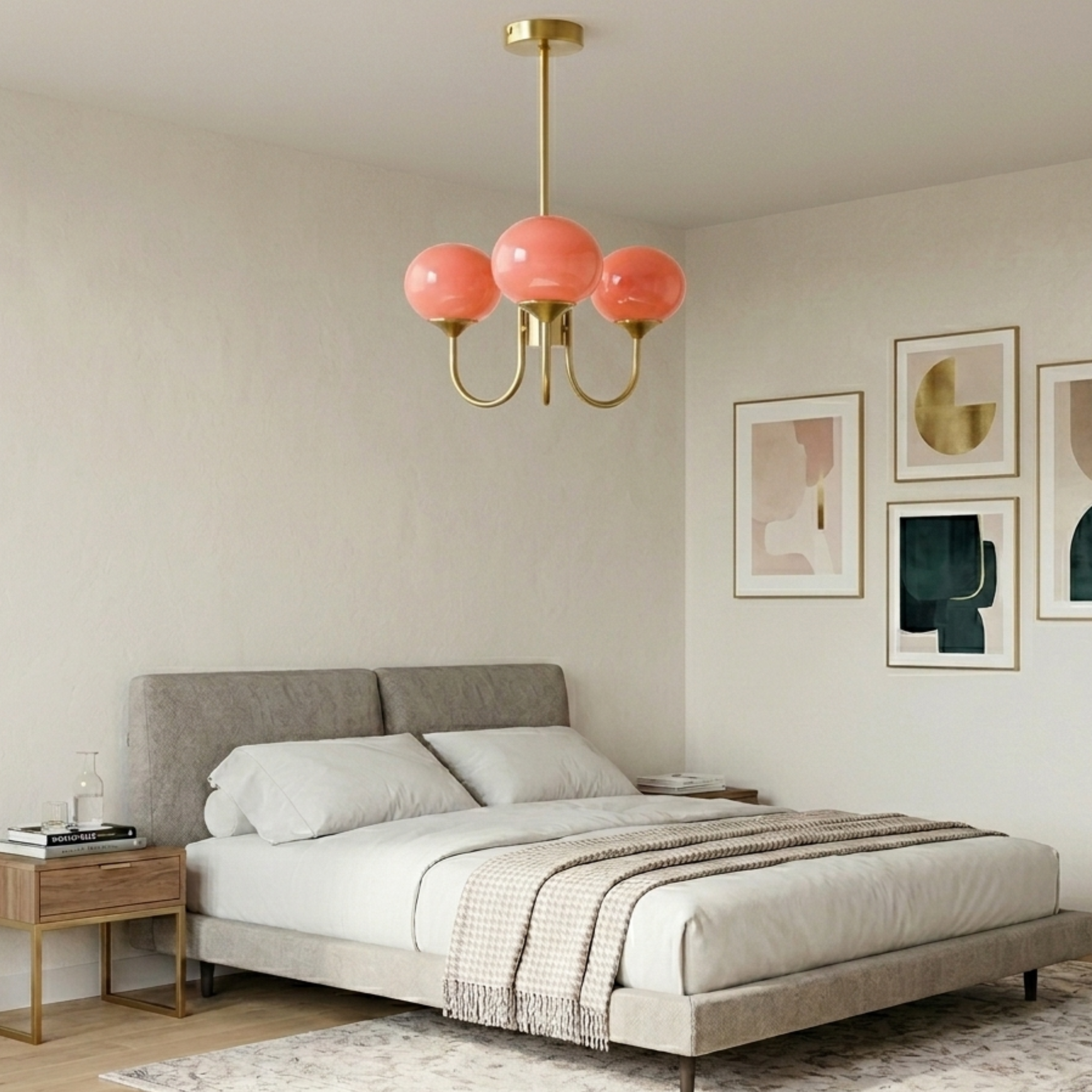 Modern Chandelier Glass Shades Gold Finish Adjustable Height 98