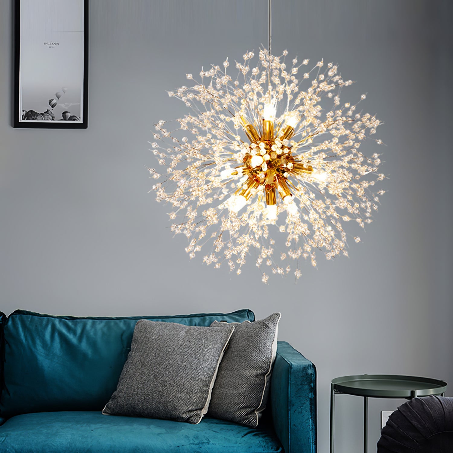 Modern Chandelier K9 Crystal Gold Adjustable Height 5
