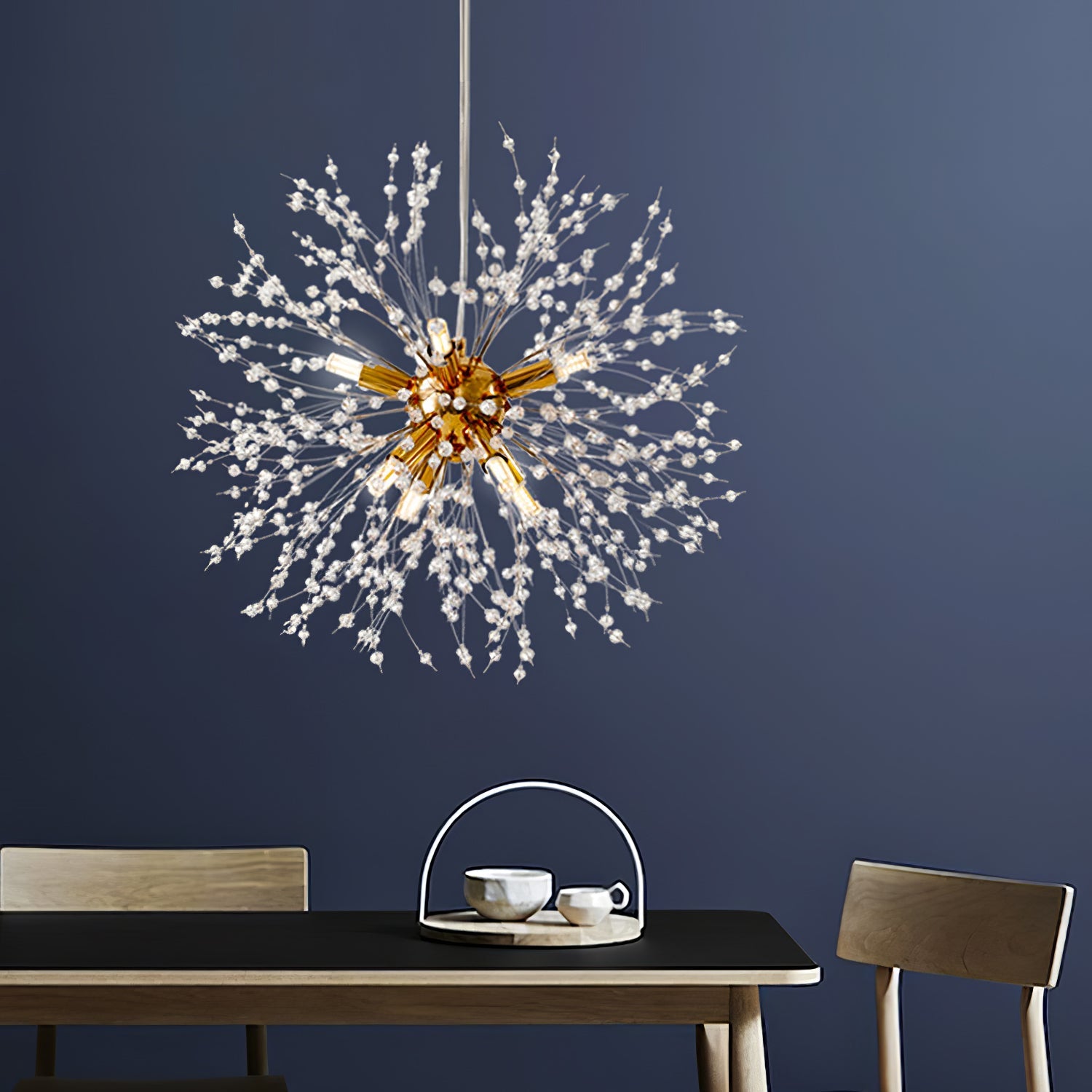 Modern Chandelier K9 Crystal Gold Adjustable Height 6