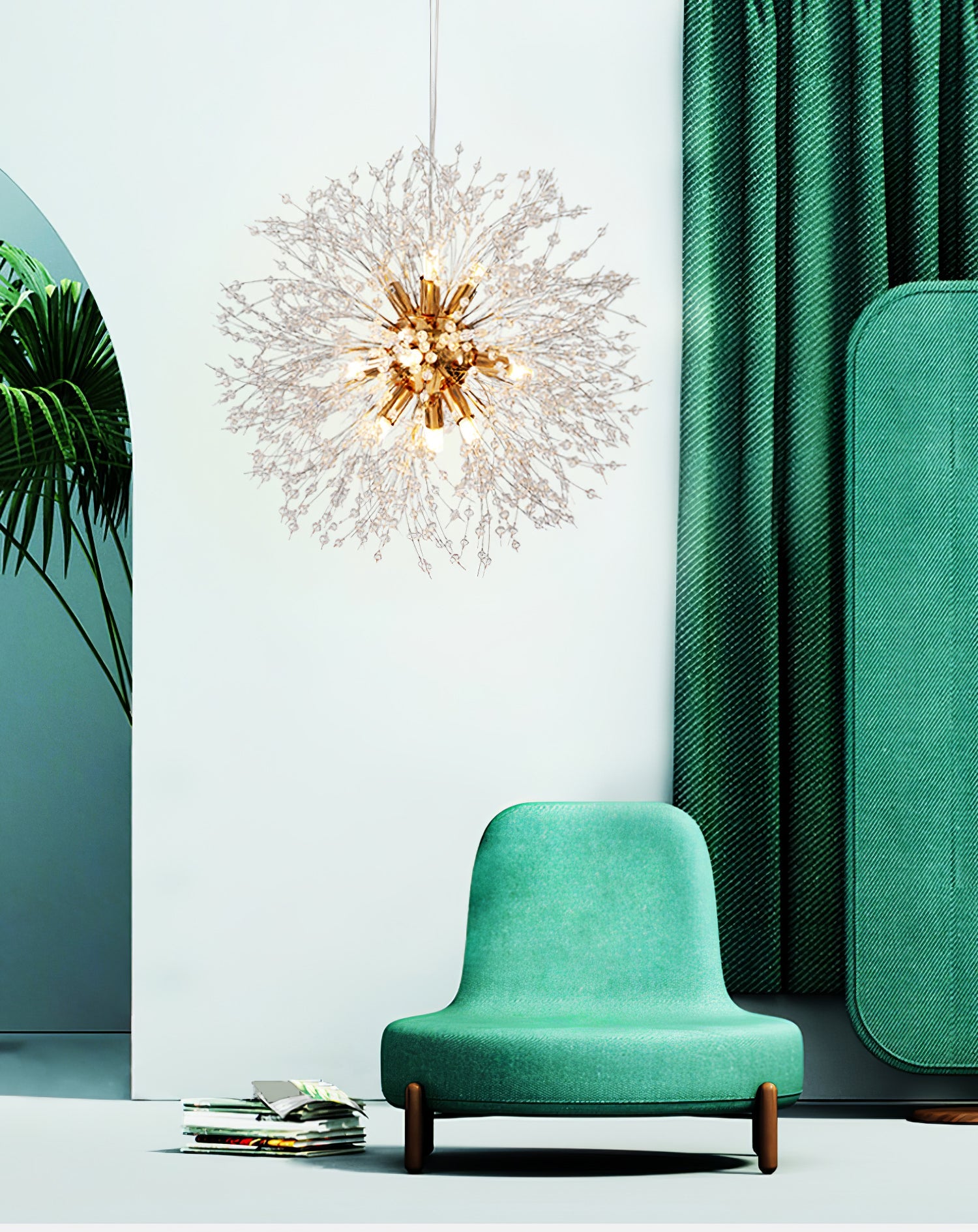 Modern Chandelier K9 Crystal Gold Adjustable Height 8