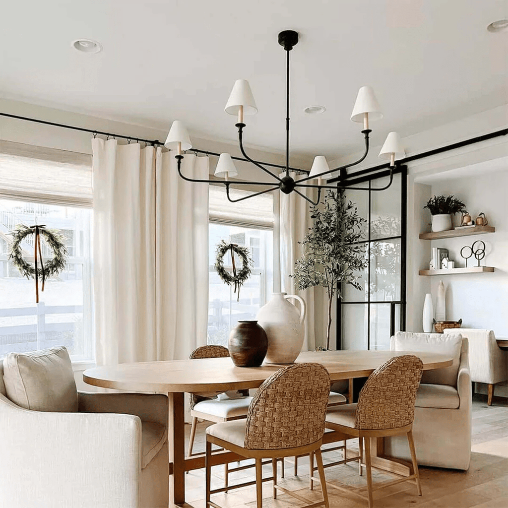 Modern Chandelier Light Metal Adjustable Height Black Finish 4