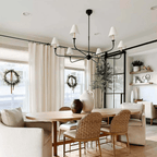 Modern Chandelier Light Metal Adjustable Height Black Finish 4