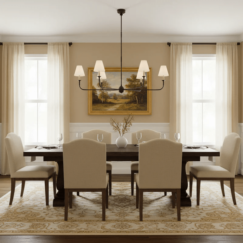 Modern Chandelier Light Metal Adjustable Height Black Finish 5