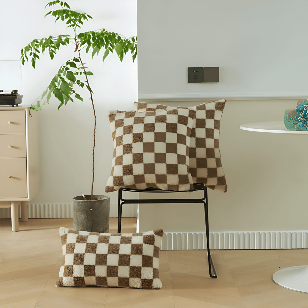 Modern Checkered Cushion Cover – Matcha Green and Coffee Brown, Soft Polyester, Hidden Zipper, Stylish Home Accent 10