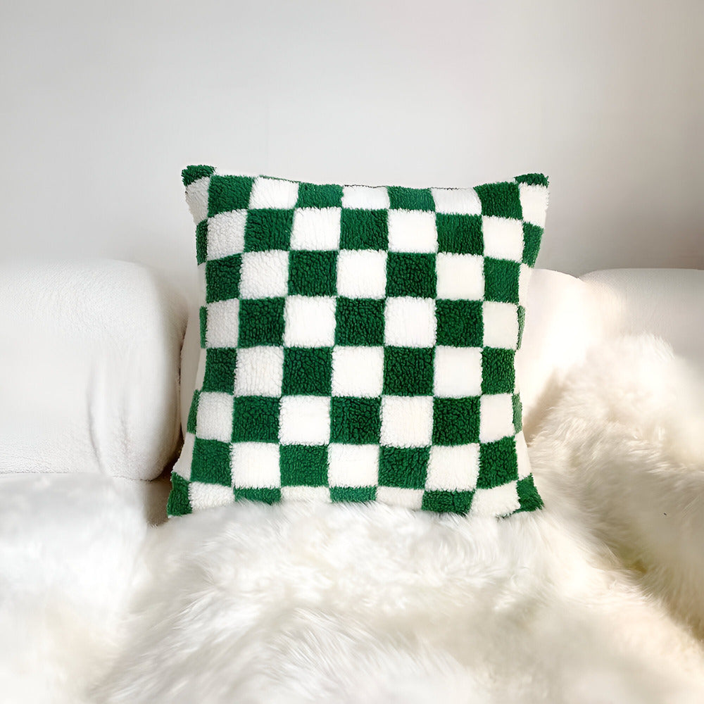Modern Checkered Cushion Cover – Matcha Green and Coffee Brown, Soft Polyester, Hidden Zipper, Stylish Home Accent 5