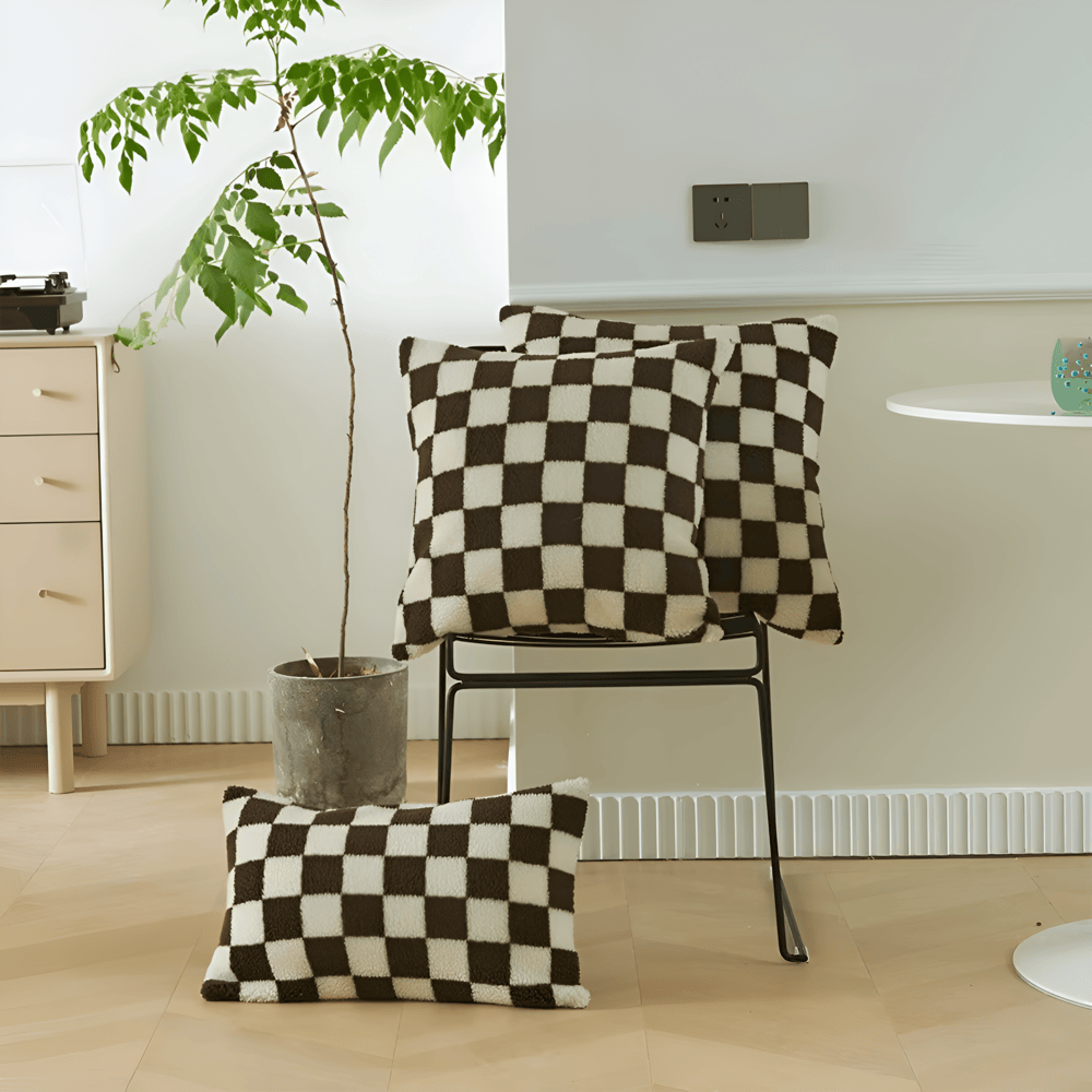 Modern Checkered Cushion Cover – Matcha Green and Coffee Brown, Soft Polyester, Hidden Zipper, Stylish Home Accent 8