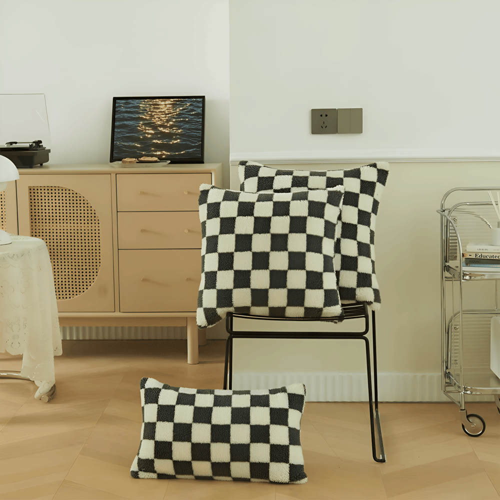 Modern Checkered Cushion Cover – Matcha Green and Coffee Brown, Soft Polyester, Hidden Zipper, Stylish Home Accent 9