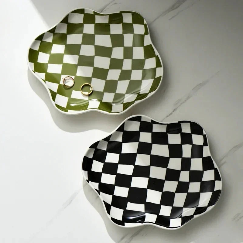 Modern Checkered Serving Tray Ceramic 1