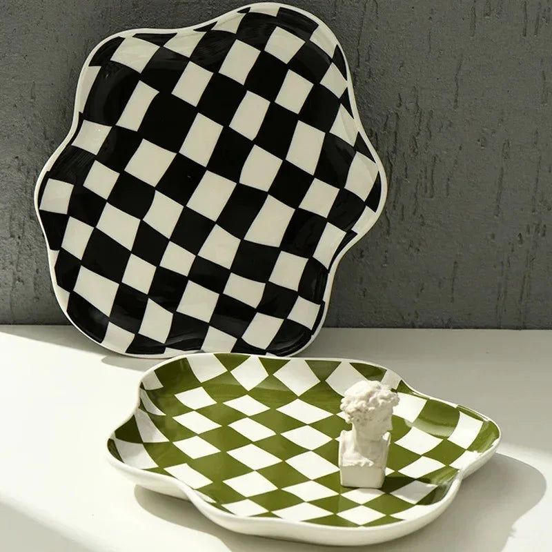 Modern Checkered Serving Tray Ceramic 2