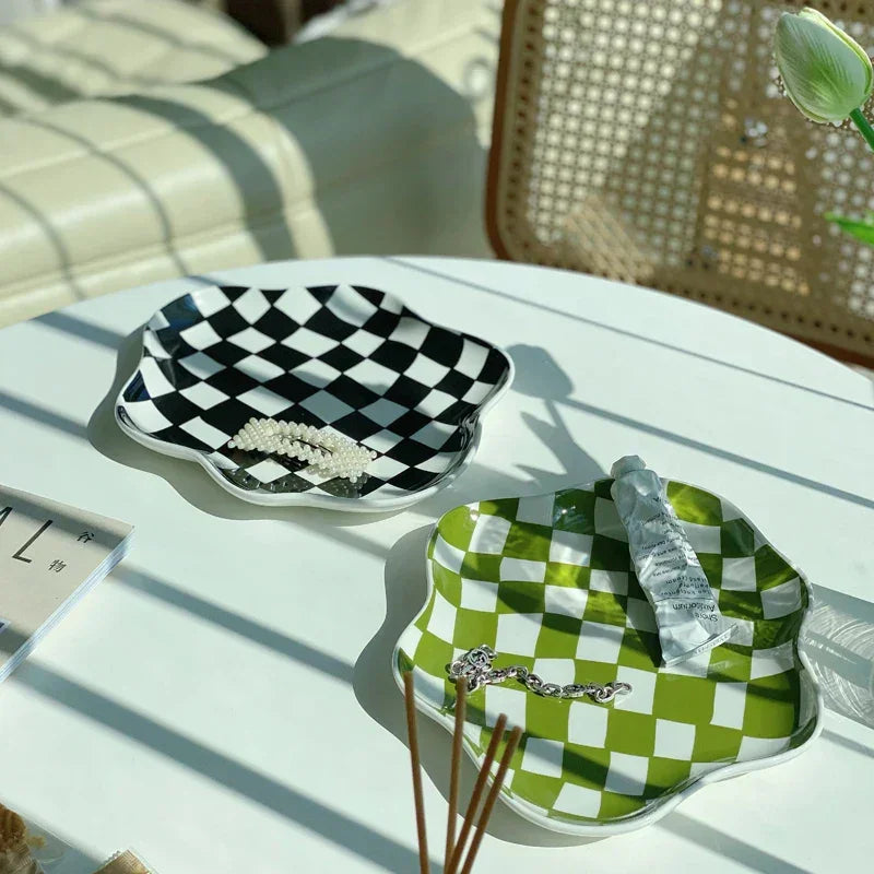 Modern Checkered Serving Tray Ceramic 4