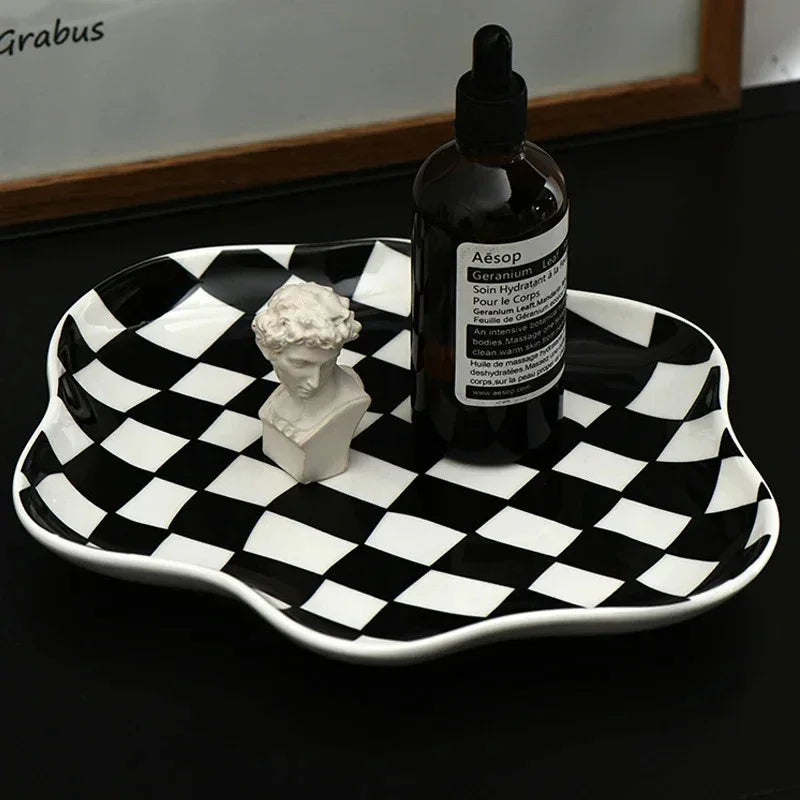 Modern Checkered Serving Tray Ceramic 5