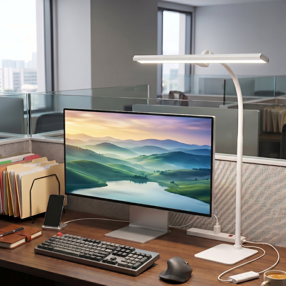 Modern Dimmable Desk Lamp with Gooseneck Frosted Glass White 88