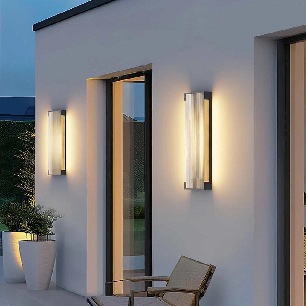 Black Stainless Steel Outdoor Wall Light Ribbed Panel IP65 Dimmable Modern Patio Garden Home Decor - Stack & Clear 10