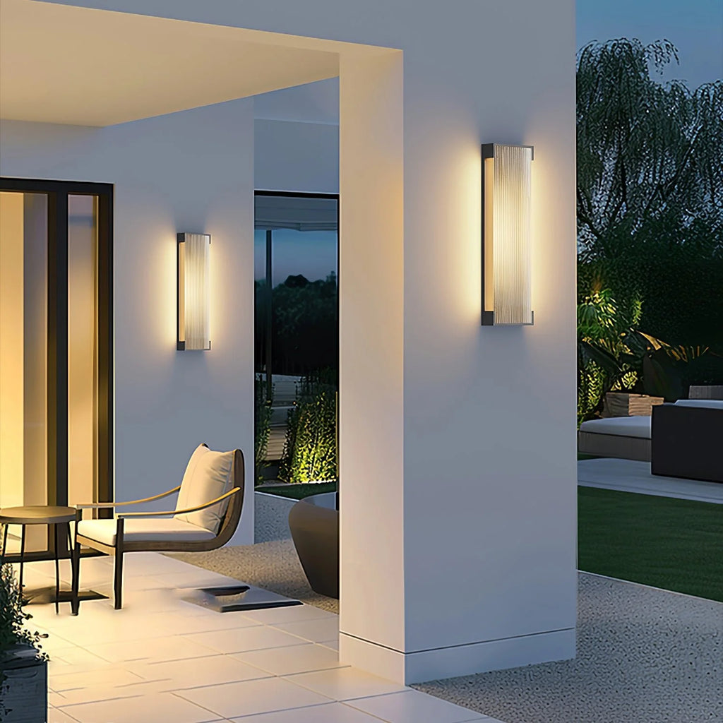 Black Stainless Steel Outdoor Wall Light Ribbed Panel IP65 Dimmable Modern Patio Garden Home Decor - Stack & Clear 11