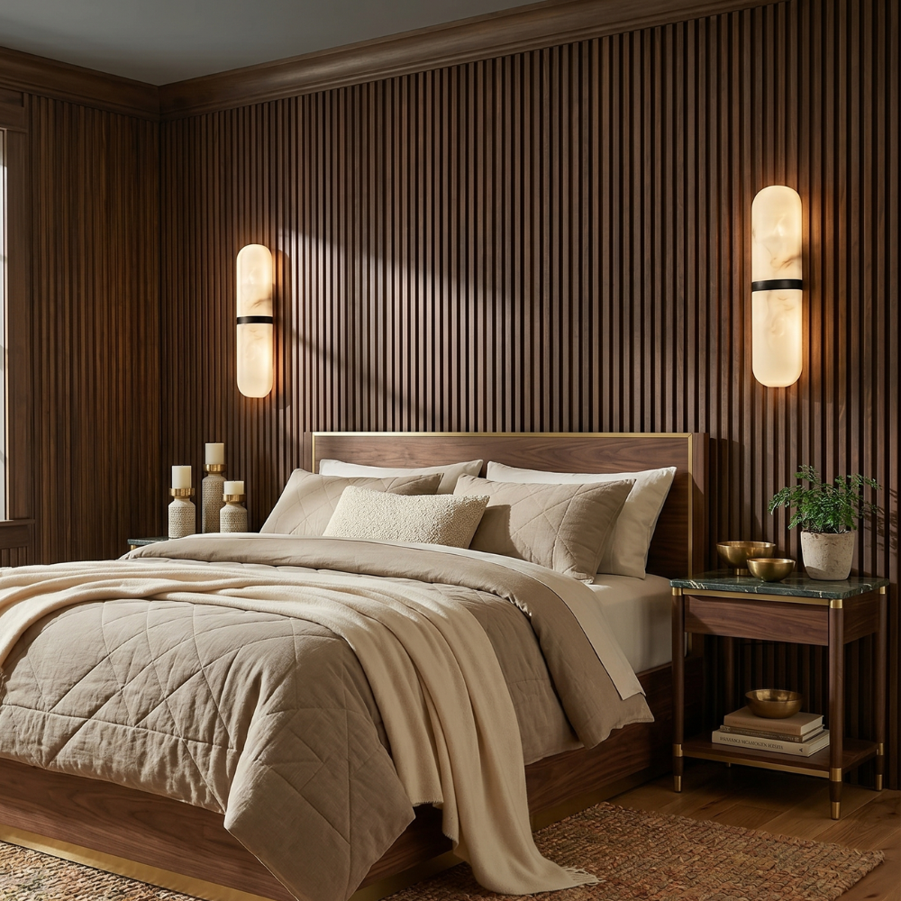 Modern Dimmable Wall Sconce Alabaster Brass Finish 88