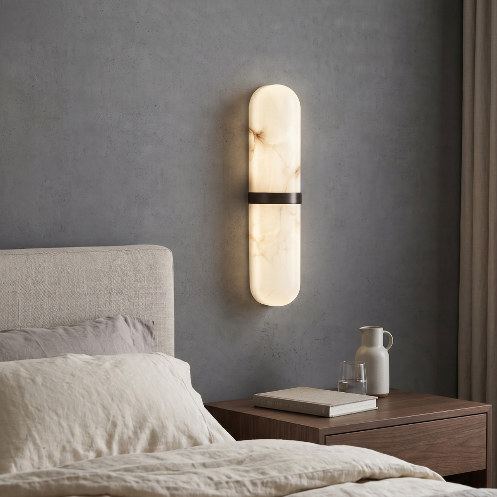 Modern Dimmable Wall Sconce Alabaster Brass Finish 89