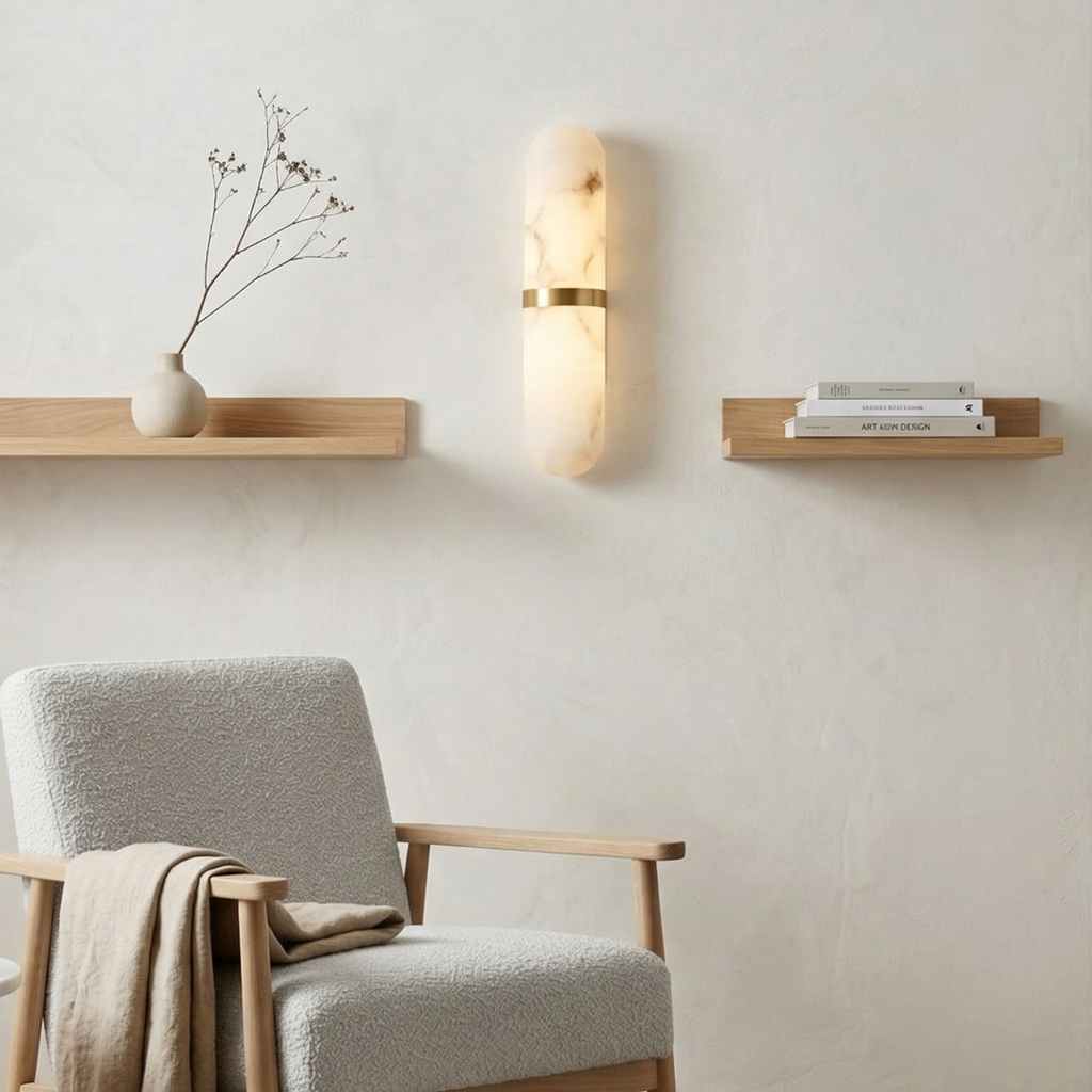 Modern Dimmable Wall Sconce Alabaster Brass Finish 99