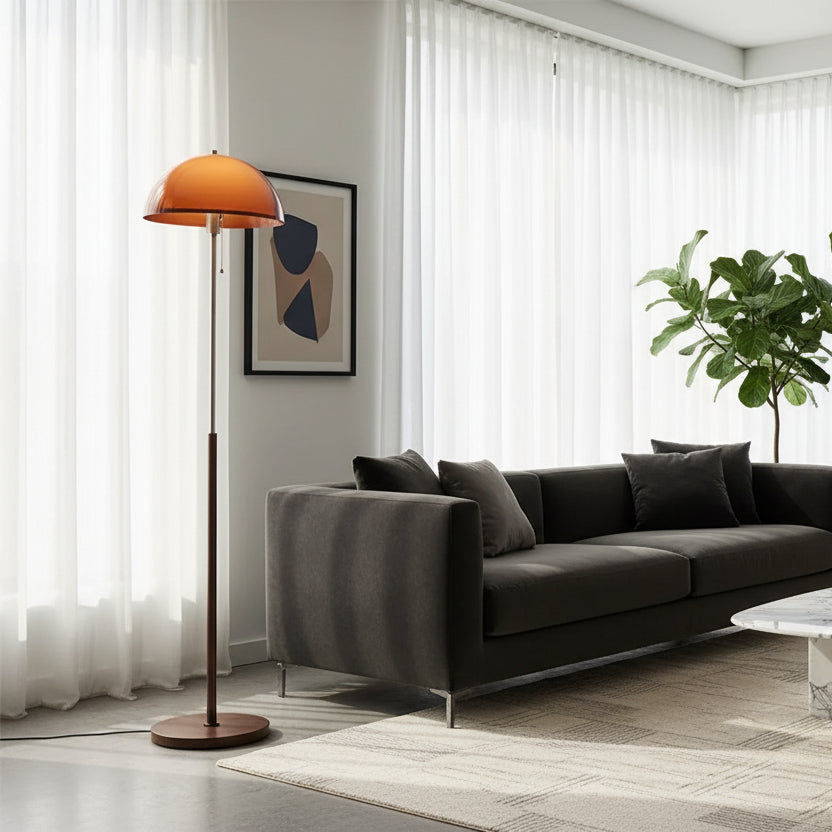 Modern Floor Lamp with Dark Brown Acrylic Globe for Cozy Lighting 0