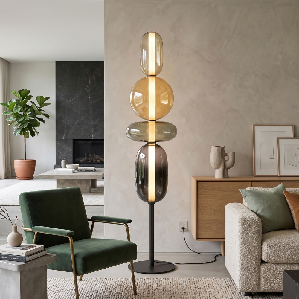 Modern Floor Lamp with Unique Glass Design and Integrated LED Light  95