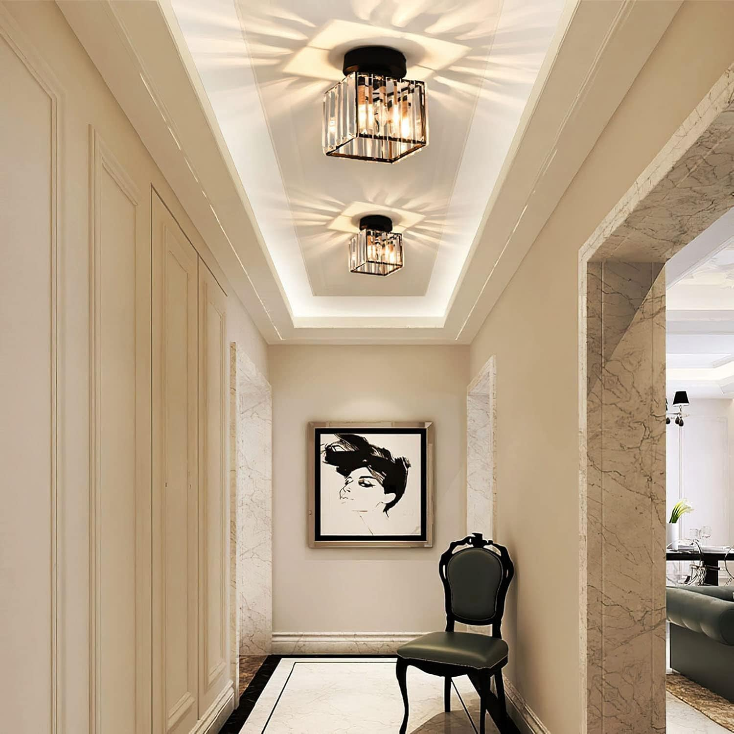 Modern Flush Mount Ceiling Light Fixture in Black Brass for Hallway and Living Room 2