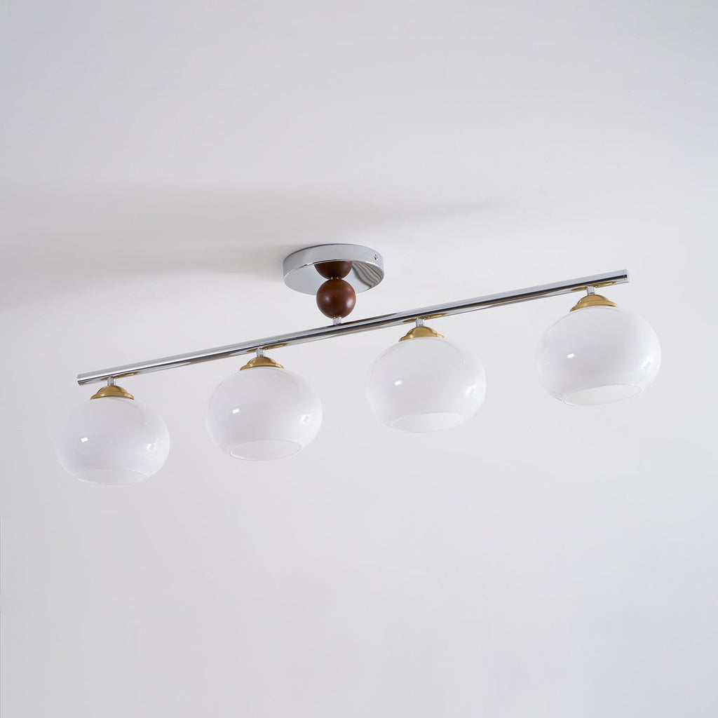 Modern Flush Mount Ceiling Light Fixture with Four Glass Shades - Chrome and Gold Finish 9