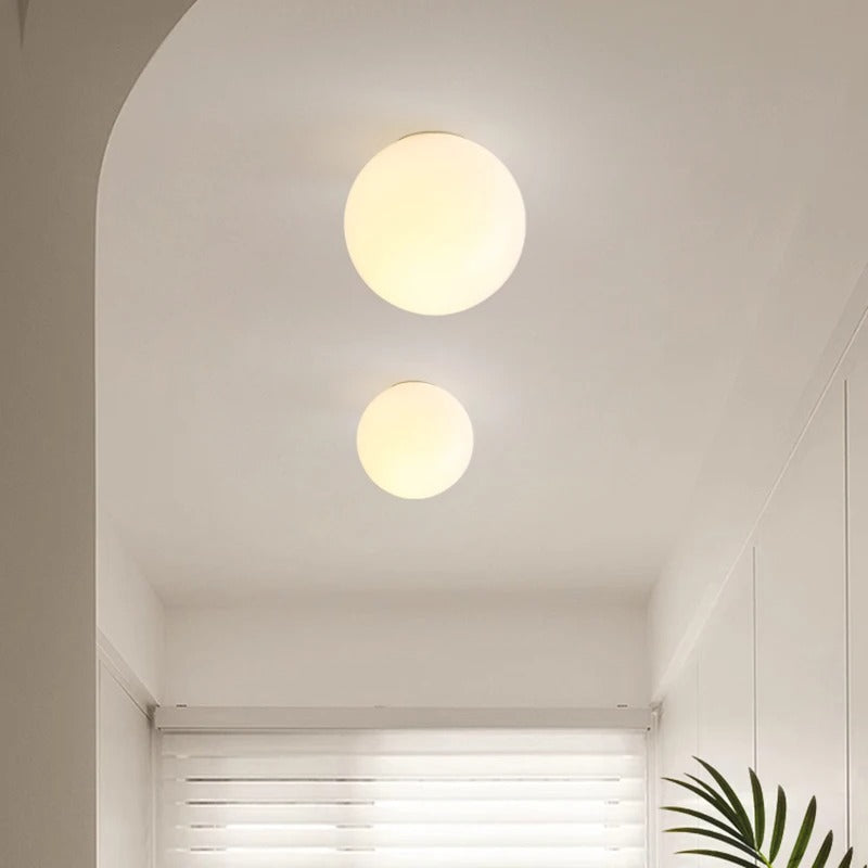 Modern Flush Mount Ceiling Light with White Glass Shade – Ideal for Bathrooms and Hallways 0
