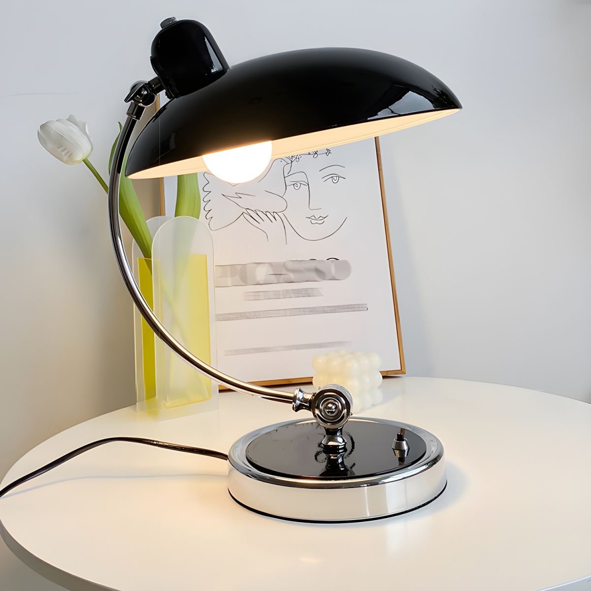 Modern Frosted Glass Desk Lamp Chrome Finish White 3