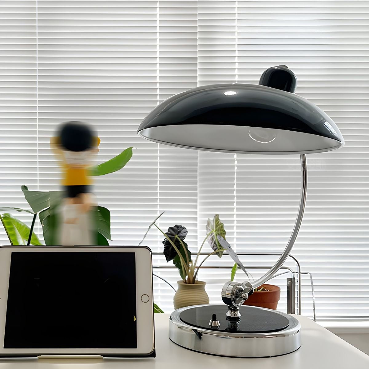 Modern Frosted Glass Desk Lamp Chrome Finish White 4