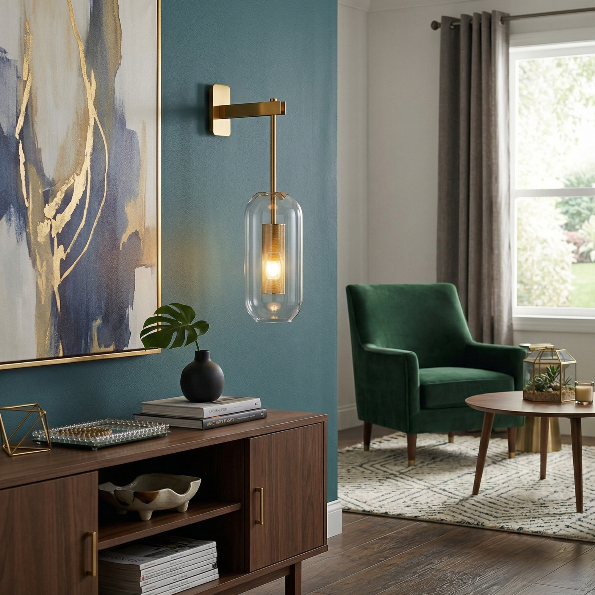 Modern Glass Accent Wall Sconce with Steel Finish 99