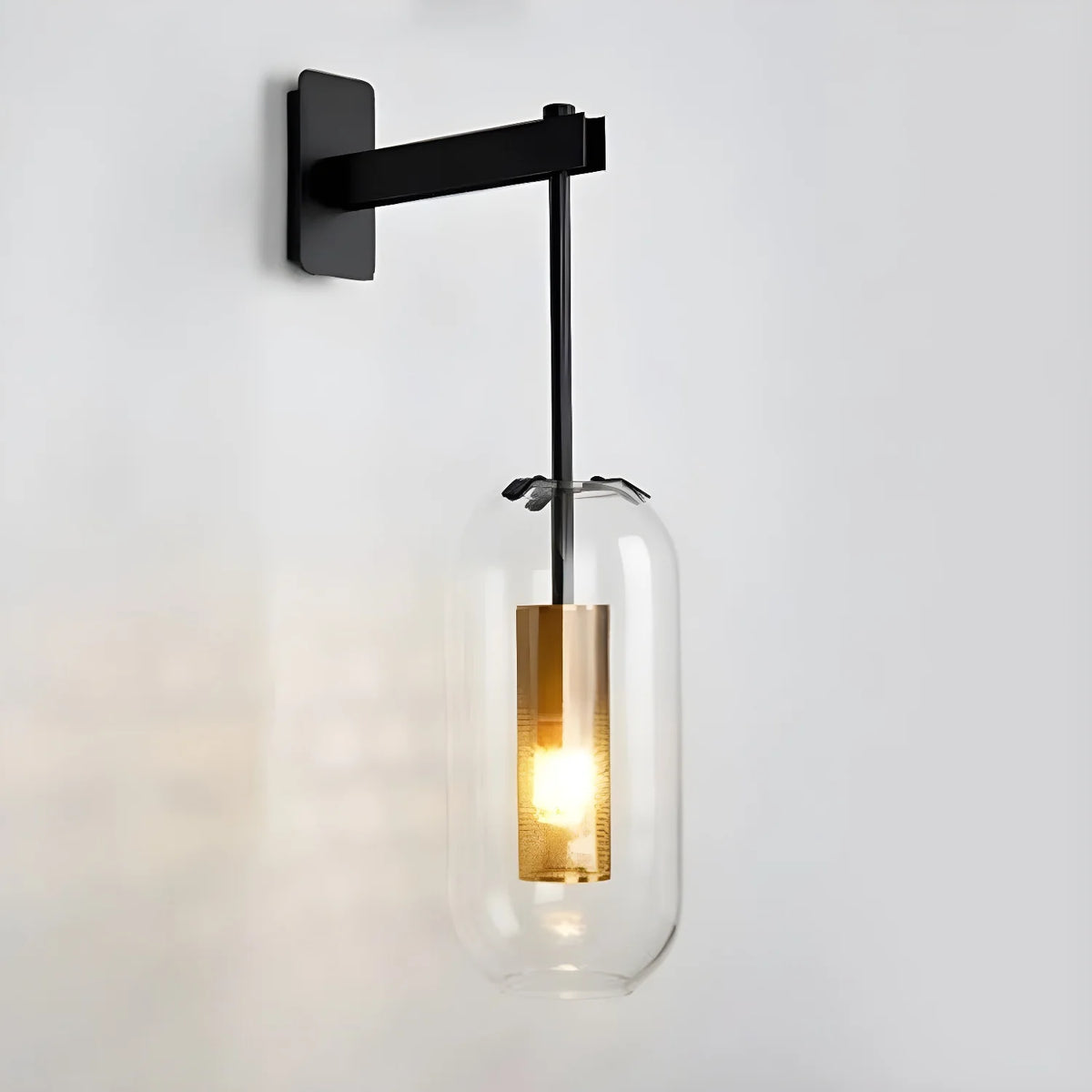 Clear Glass Metal Wall Sconce Cylindrical Shade Dimmable Copper Gold Finish Modern Living Room Bedroom Home Decor - Stack & Clear 14