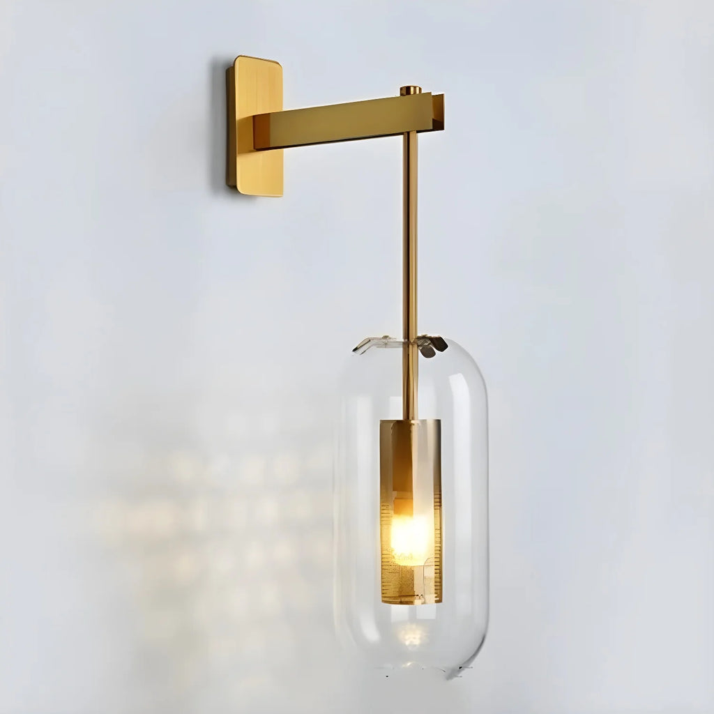 Clear Glass Metal Wall Sconce Cylindrical Shade Dimmable Copper Gold Finish Modern Living Room Bedroom Home Decor - Stack & Clear 16