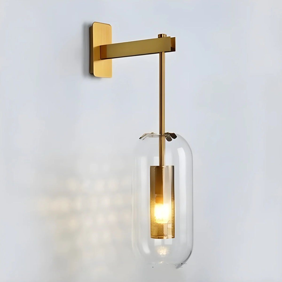 Clear Glass Metal Wall Sconce Cylindrical Shade Dimmable Copper Gold Finish Modern Living Room Bedroom Home Decor - Stack & Clear 16