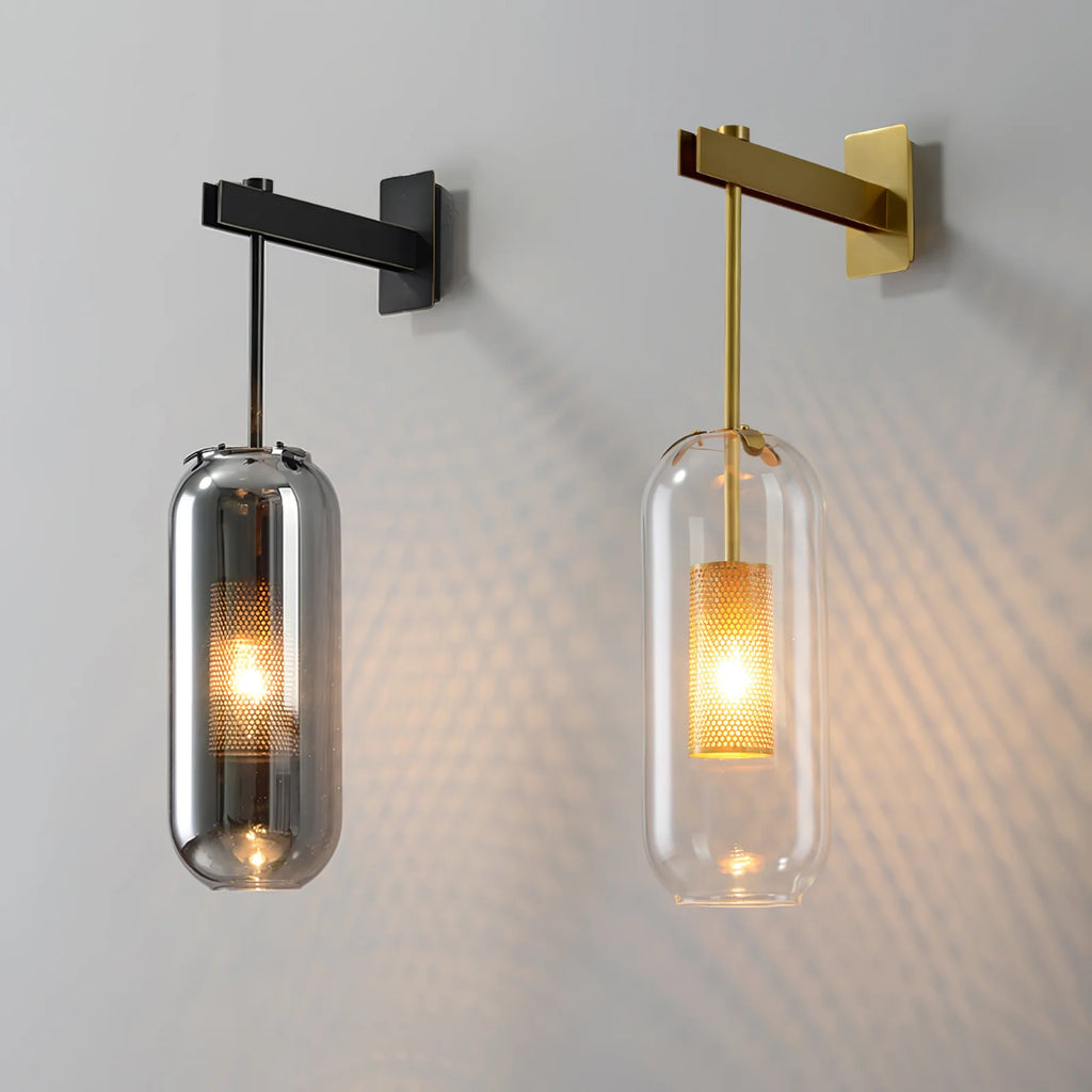 Clear Glass Metal Wall Sconce Cylindrical Shade Dimmable Copper Gold Finish Modern Living Room Bedroom Home Decor - Stack & Clear 5