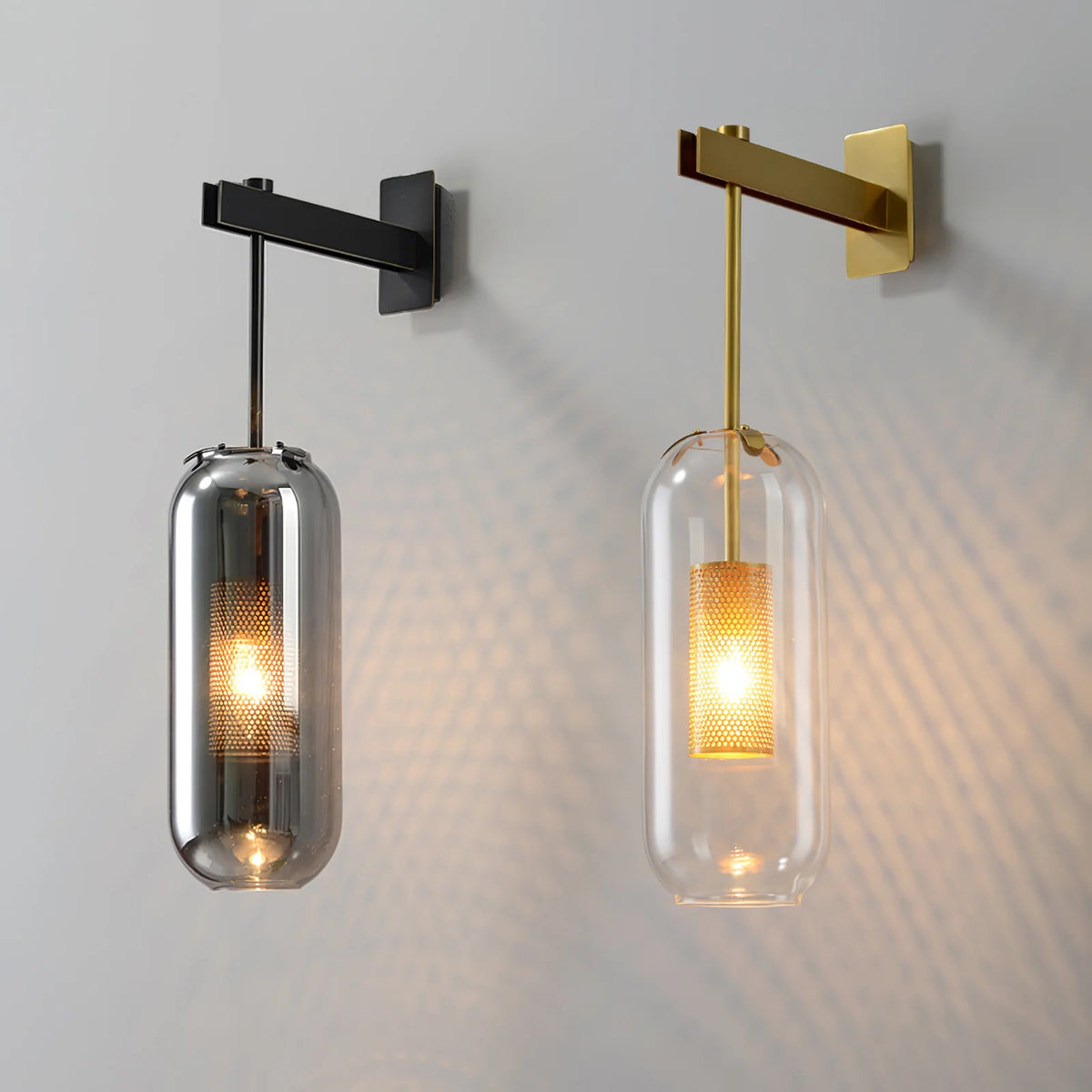 Clear Glass Metal Wall Sconce Cylindrical Shade Dimmable Copper Gold Finish Modern Living Room Bedroom Home Decor - Stack & Clear 5