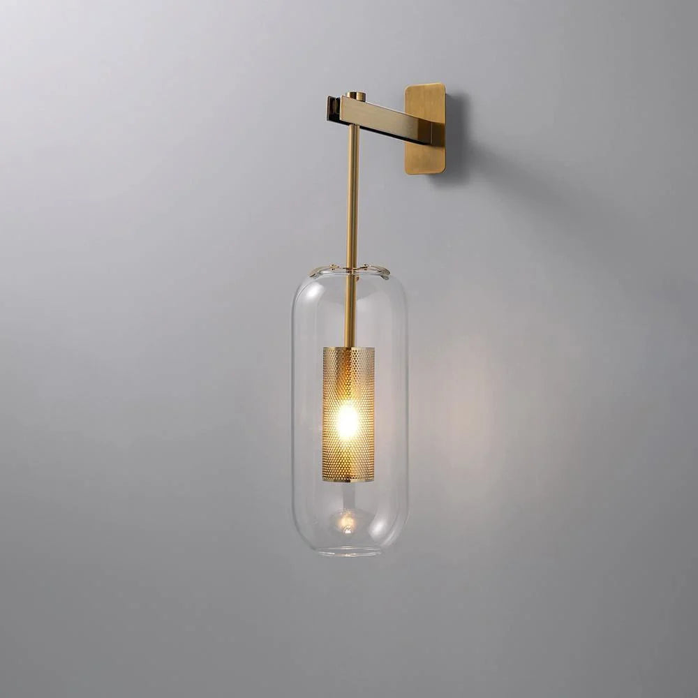 Clear Glass Metal Wall Sconce Cylindrical Shade Dimmable Copper Gold Finish Modern Living Room Bedroom Home Decor - Stack & Clear 6