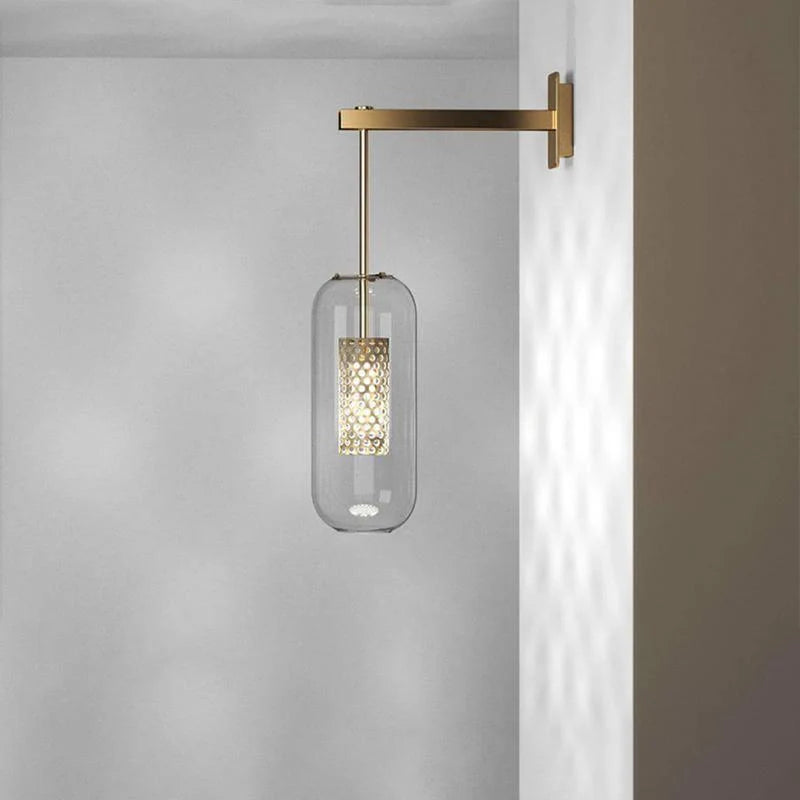 Clear Glass Metal Wall Sconce Cylindrical Shade Dimmable Copper Gold Finish Modern Living Room Bedroom Home Decor - Stack & Clear 7