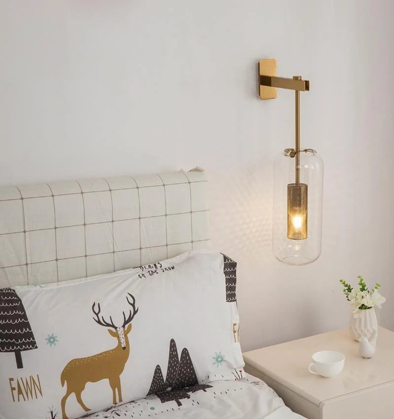 Clear Glass Metal Wall Sconce Cylindrical Shade Dimmable Copper Gold Finish Modern Living Room Bedroom Home Decor - Stack & Clear 8